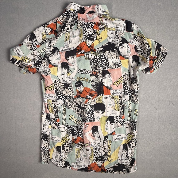 Zara Man Hawaiian Shirt Men Medium Novelty Comic Print Casual Beach - Picture 6 of 7